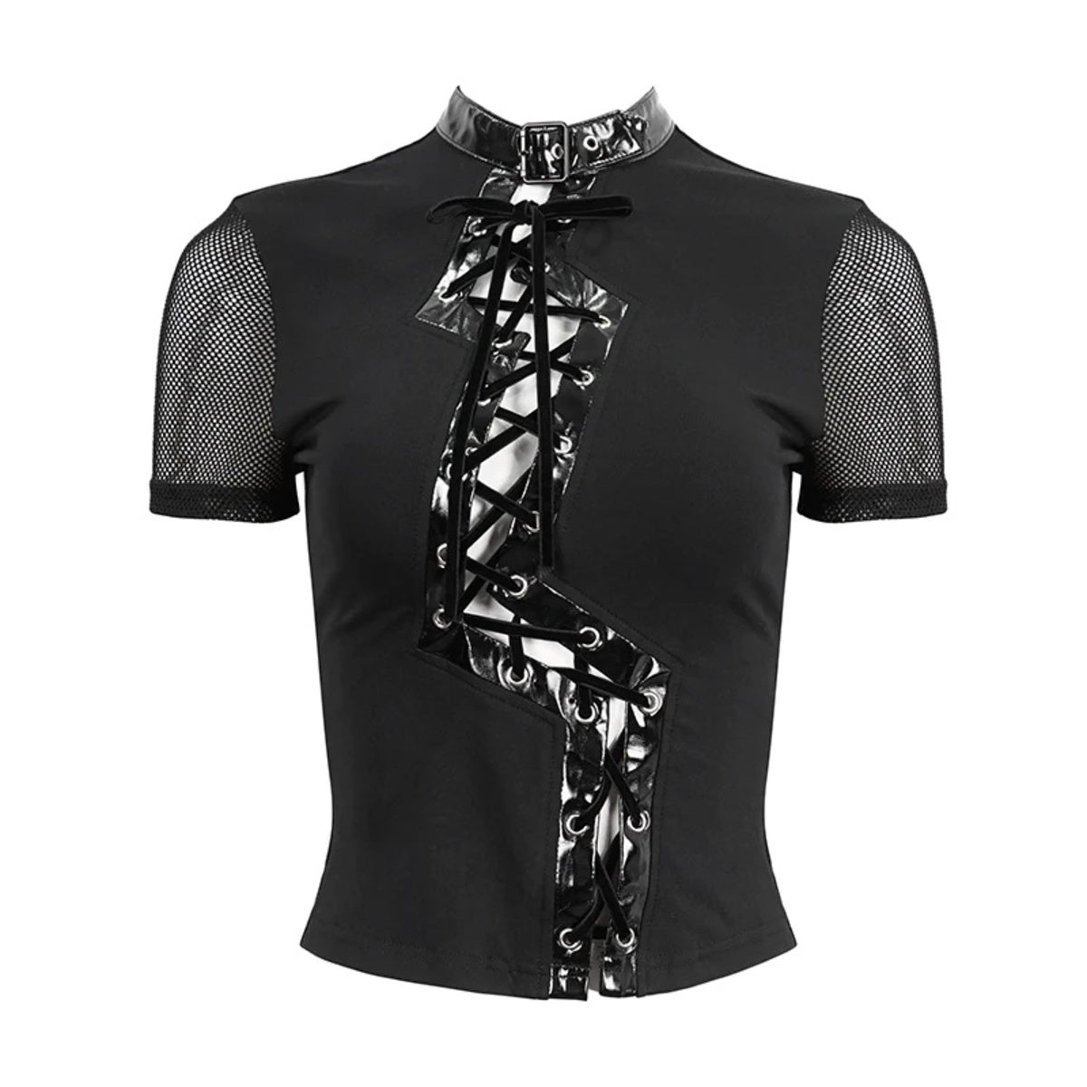 Lightning Bolt Cutout Lace Up Top