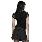 Punk Printed Mesh Strap Sleeve Top