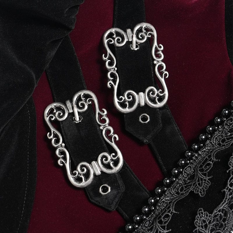 Big Buckle Long Velvet Black Gothic Jacket