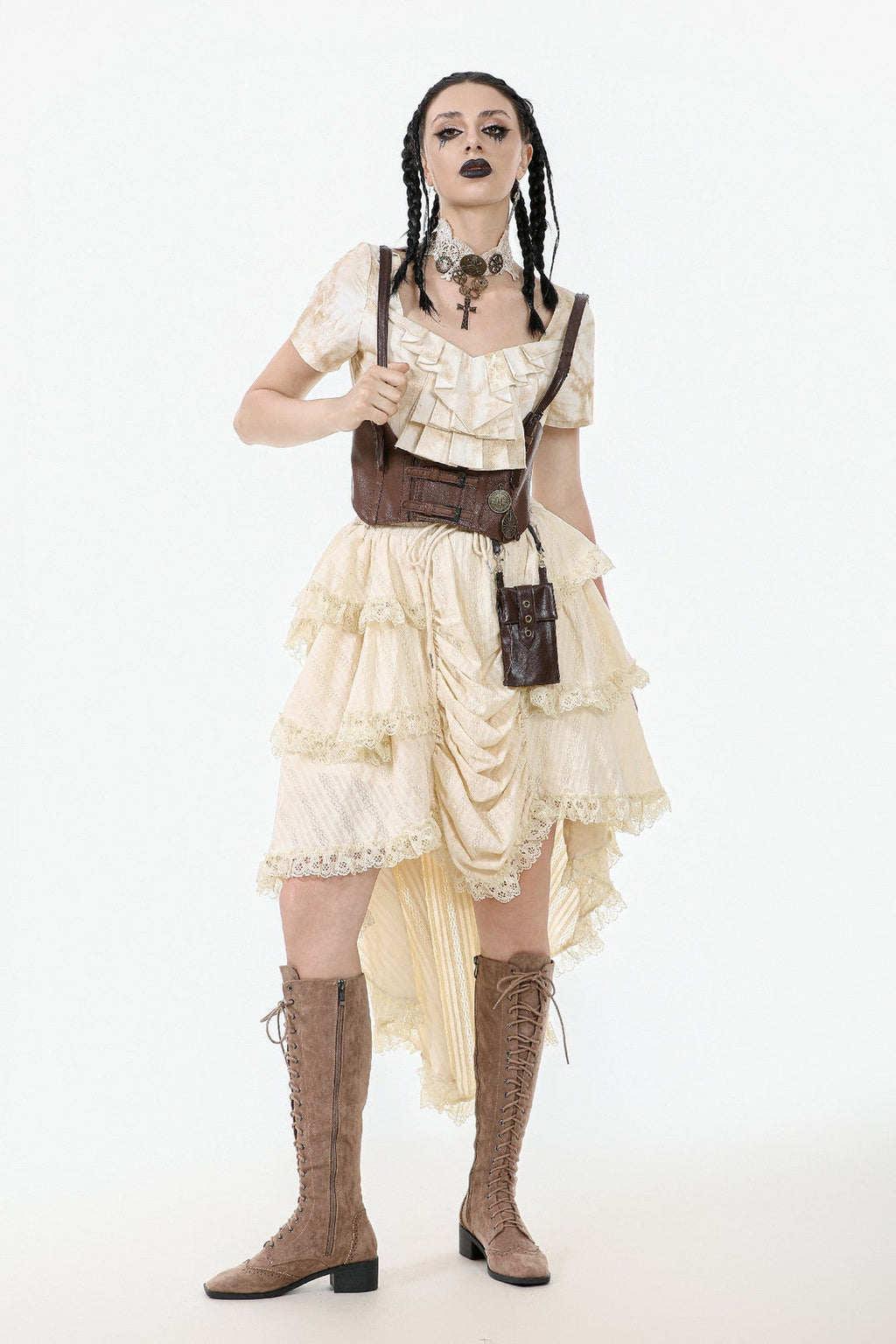 Steampunk Cream Ruffle Drape Skirt