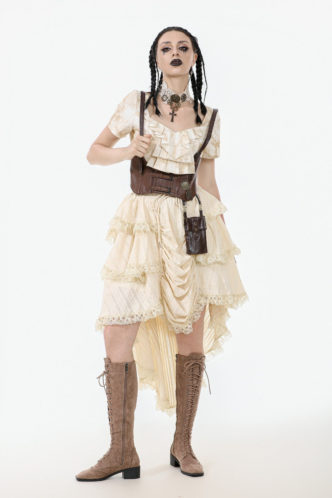 Steampunk Cream Ruffle Drape Skirt