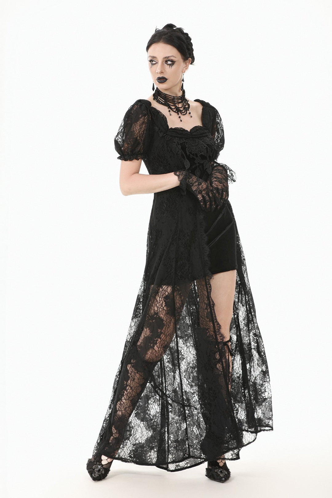 Velvet Lace Skirt Mini Dress