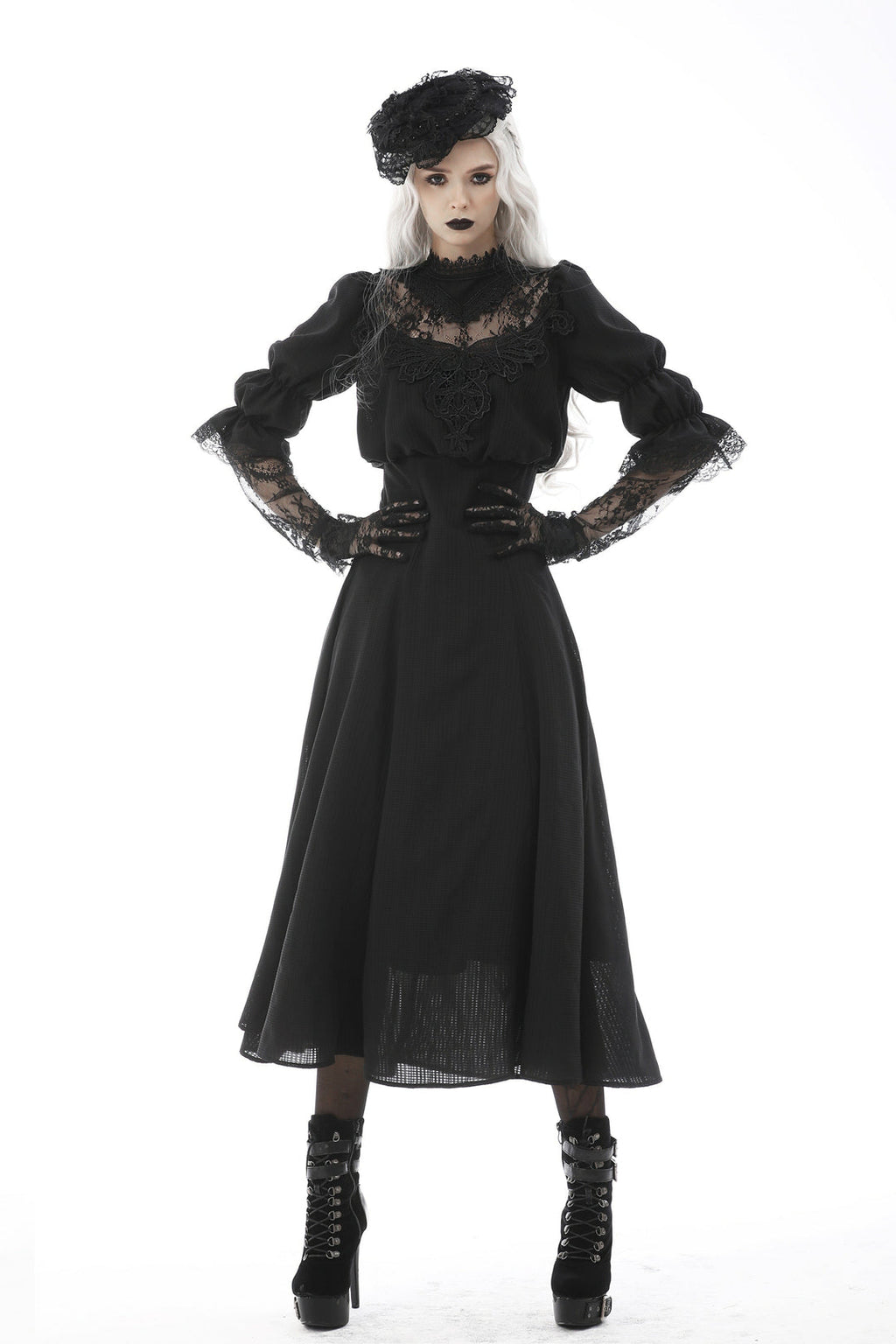 Gothic Lace Puff Sleeve Maxi Dress