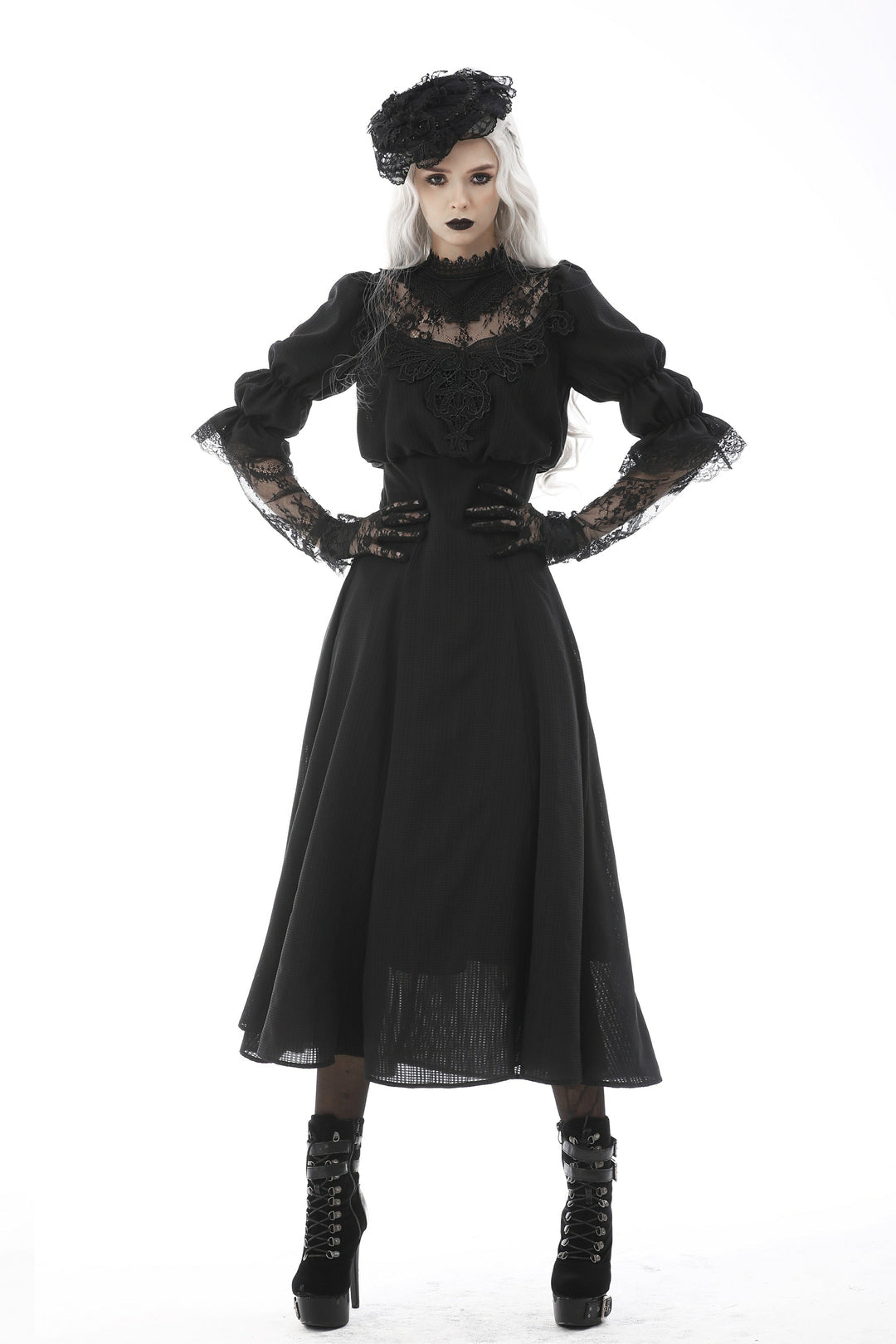 Gothic Lace Puff Sleeve Maxi Dress