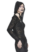 Diagonal Shoulder Zip Sheer Hooded Top