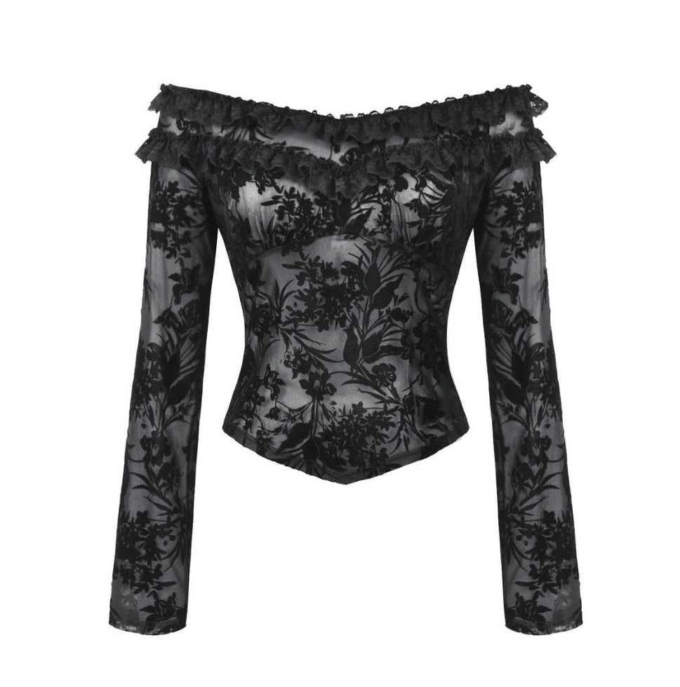 Flower Vine Bardot Frill Blouse
