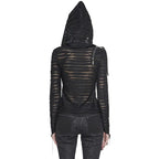 Diagonal Shoulder Zip Sheer Hooded Top