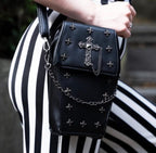 Mini Black Coffin Chain Bag With Metal Crucifix
