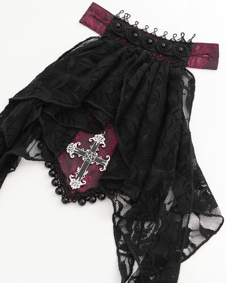 Red Crucifix Jacquard Detachable Cravat Shirt