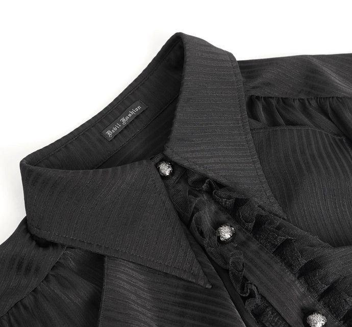 Black Pinstripe Ruffle Shirt