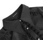 Black Pinstripe Ruffle Shirt