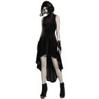 Black Gothic Hi-Lo Waterfall Velvet Sleeveless Dress