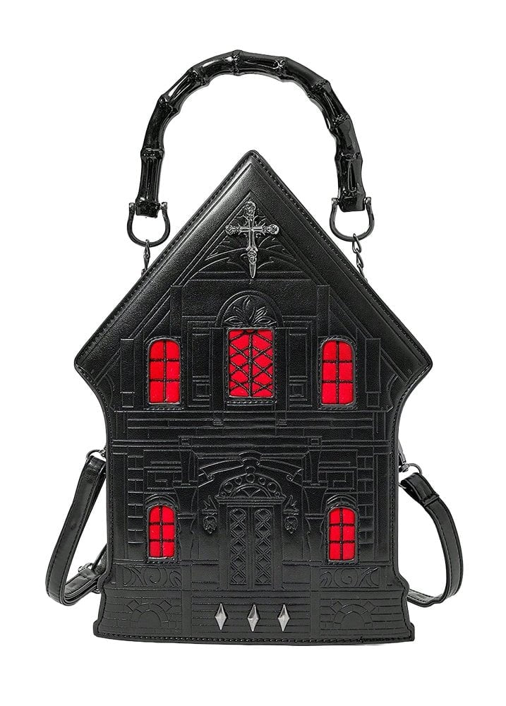 Red Haunted House Crucifix Bag