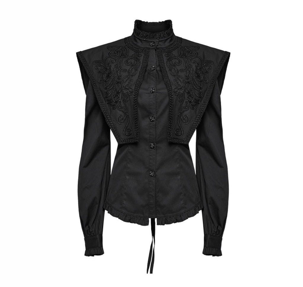 Embroidered Gothic High Neck Shirt Blouse