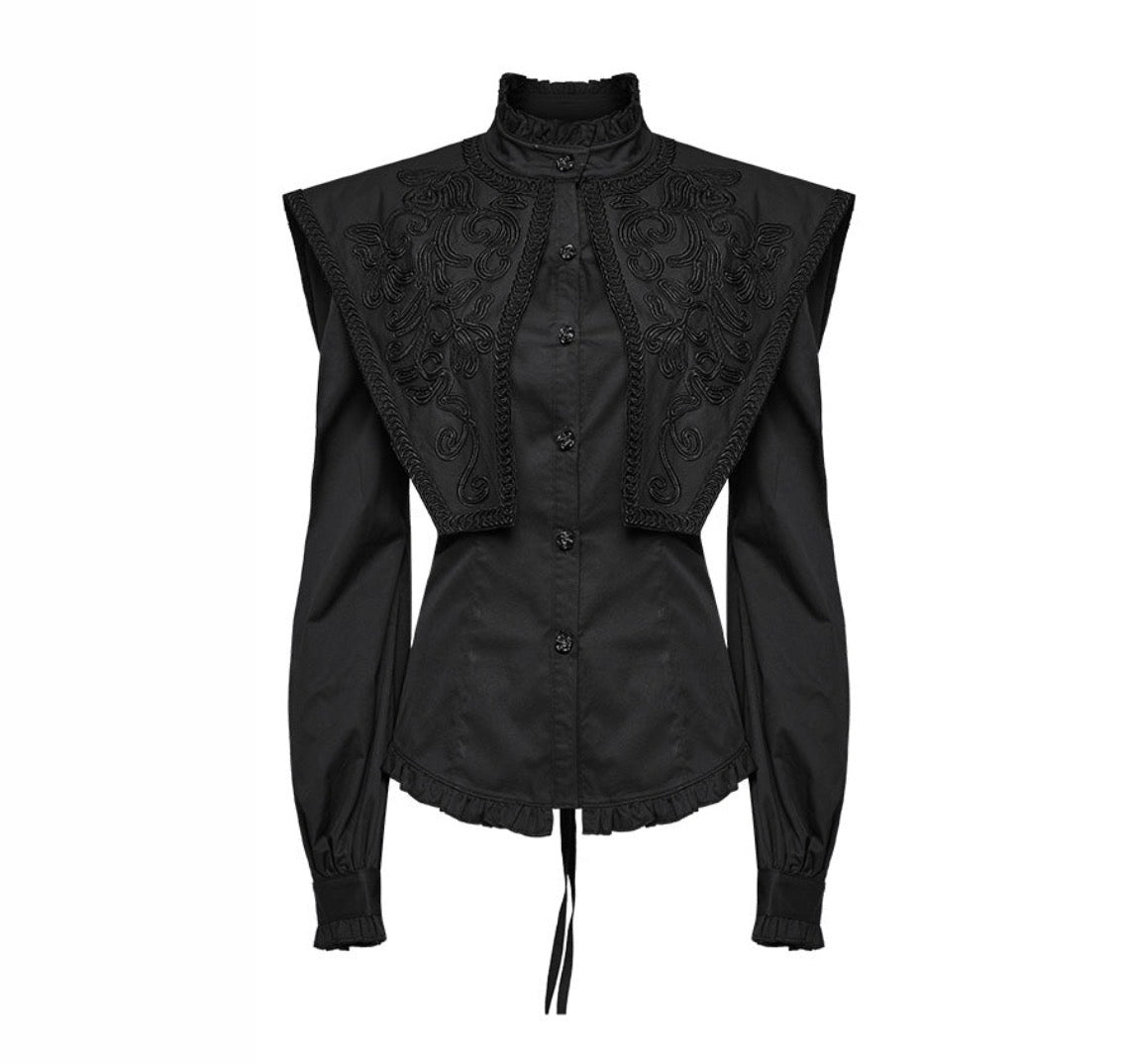 Embroidered Gothic High Neck Shirt Blouse