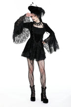 Velvet Lace Bell Sleeve Mini Dress