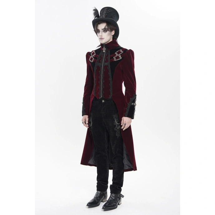 Big Buckle Zip Long Velvet Burgundy Jacket