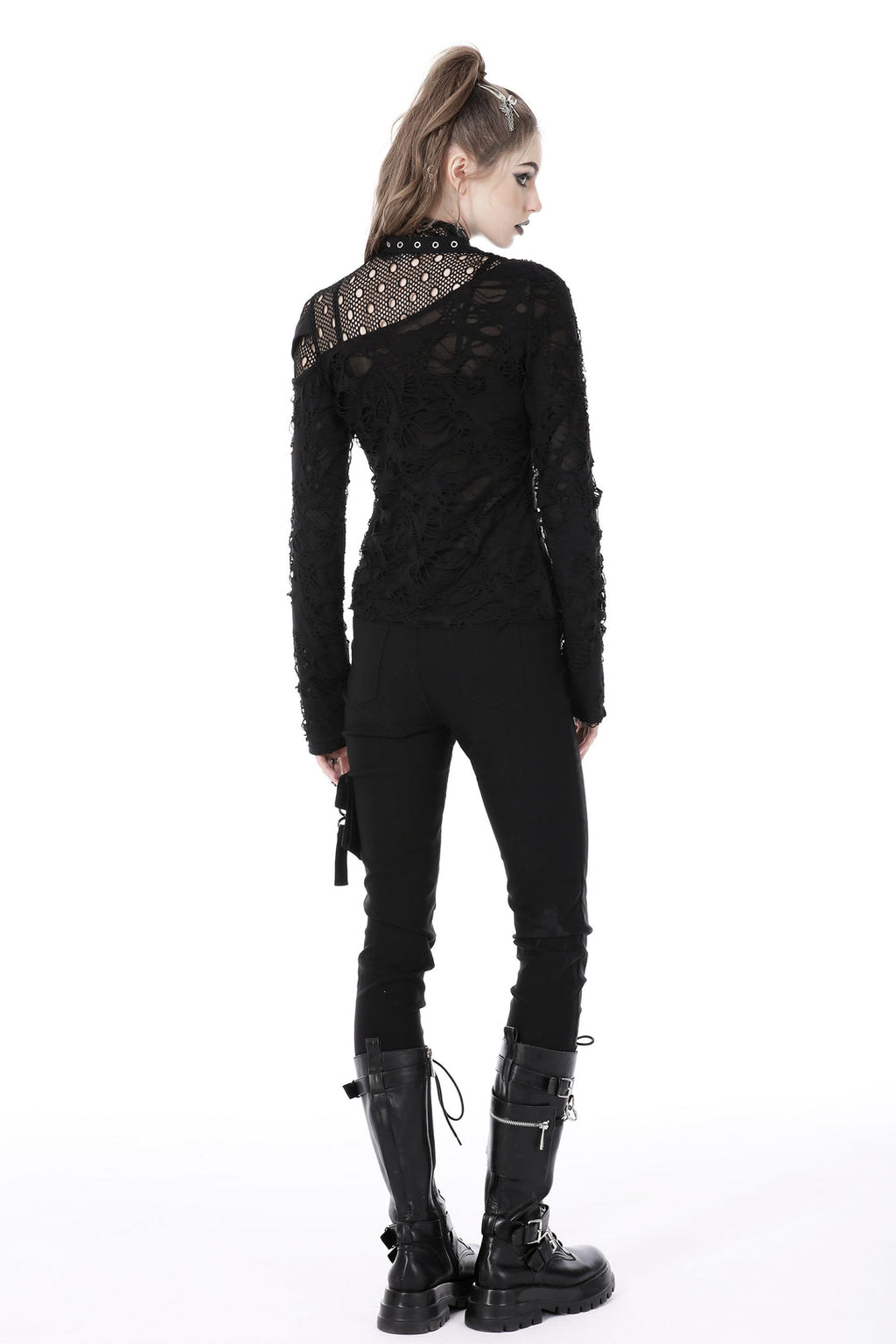 Asymmetric Punk Shredded Buckle Top