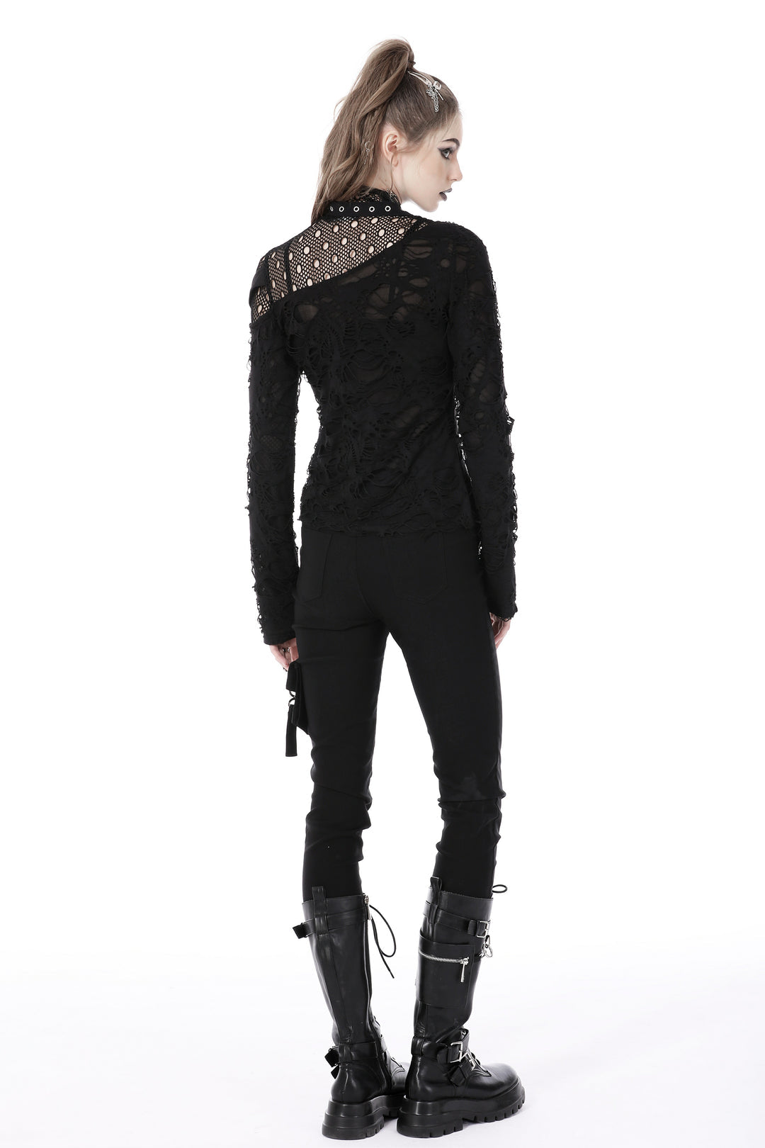 Asymmetric Punk Shredded Buckle Top