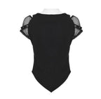 Punk Printed Mesh Strap Sleeve Top