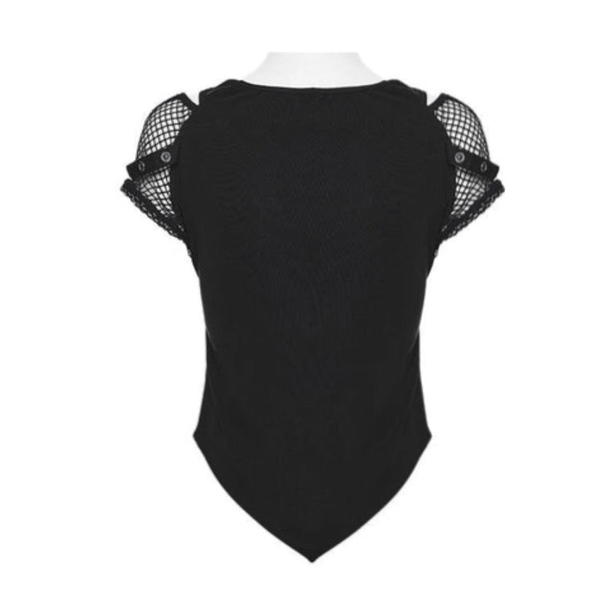 Punk Printed Mesh Strap Sleeve Top