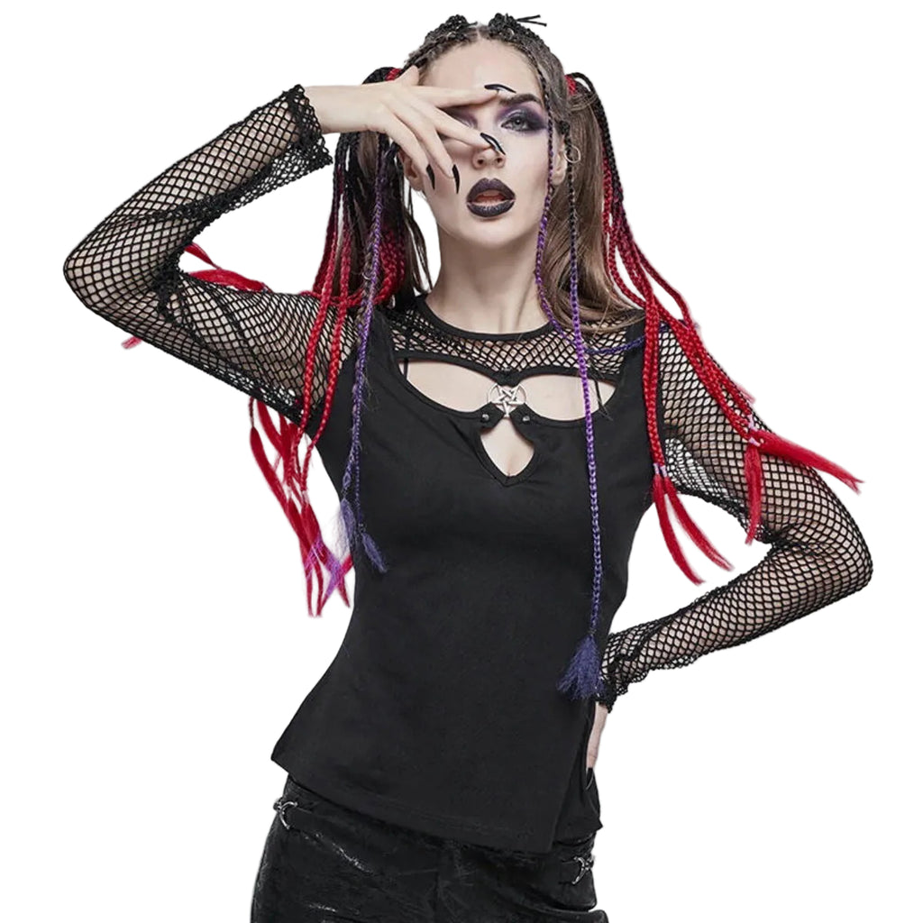 Trio Cutout Fishnet Sleeve Top