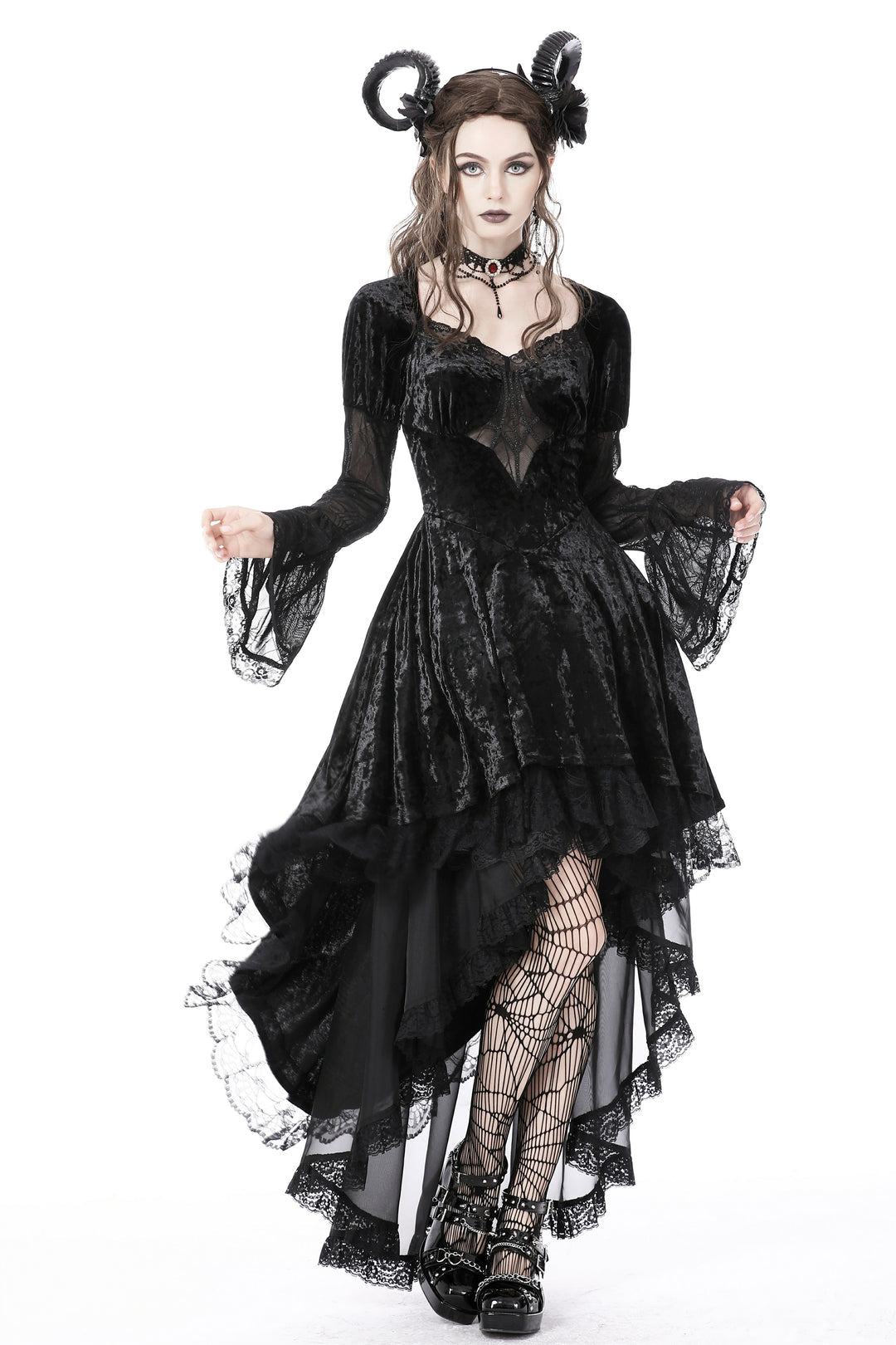 Spider Queen Hi-Lo Velvet Ruffle Dress