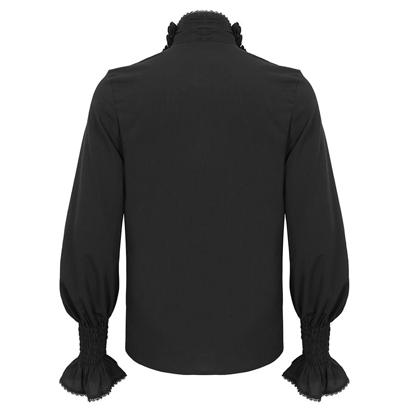 Black Ruffle Pleat High Neck Shirt
