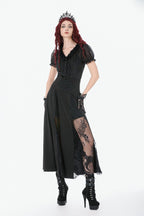 Panel Split Floral Net Maxi Skirt