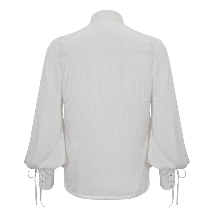 White Pinstripe Ruffle Shirt