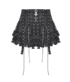 Punk Eyelet Lace Up Ruffle Mini Skirt