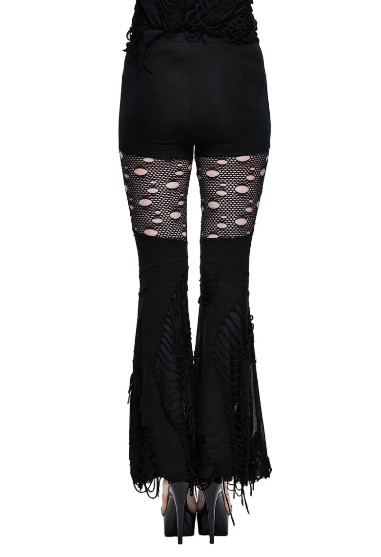 Thigh Net Cutout Flare Trousers