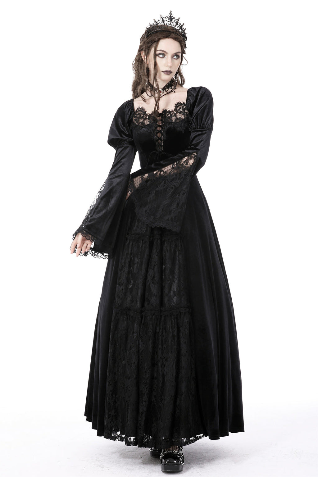 Velvet Lace Detailed Maxi Dress