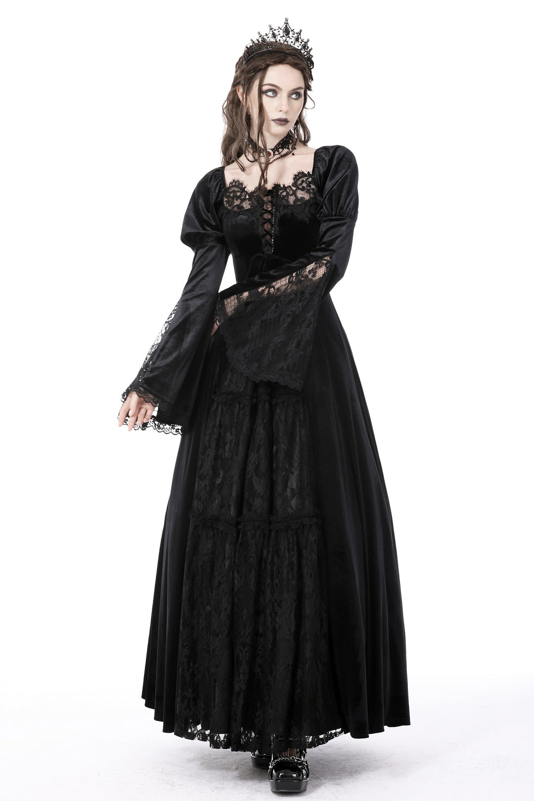 Velvet Lace Detailed Maxi Dress