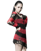 Red Baggy Cutout Knit Sweater