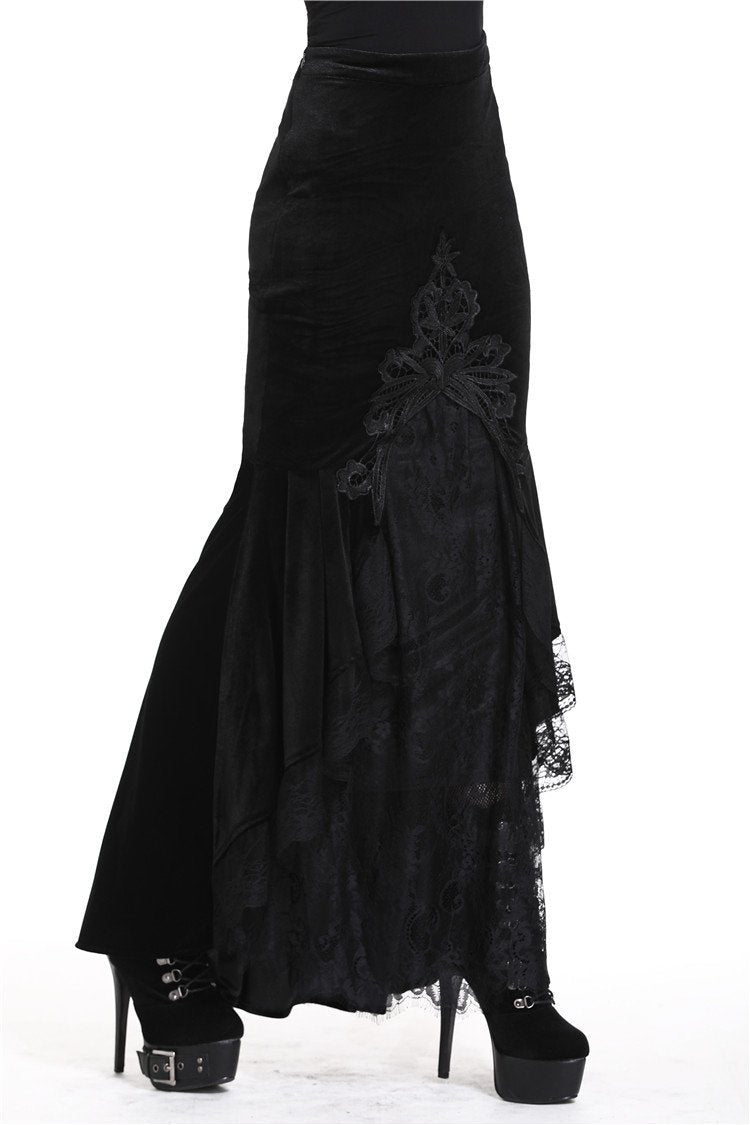 Mermaid Tail Velvet Lace Maxi Skirt