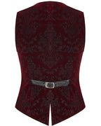 Red Alcazar Button Up Velvet Waistcoat