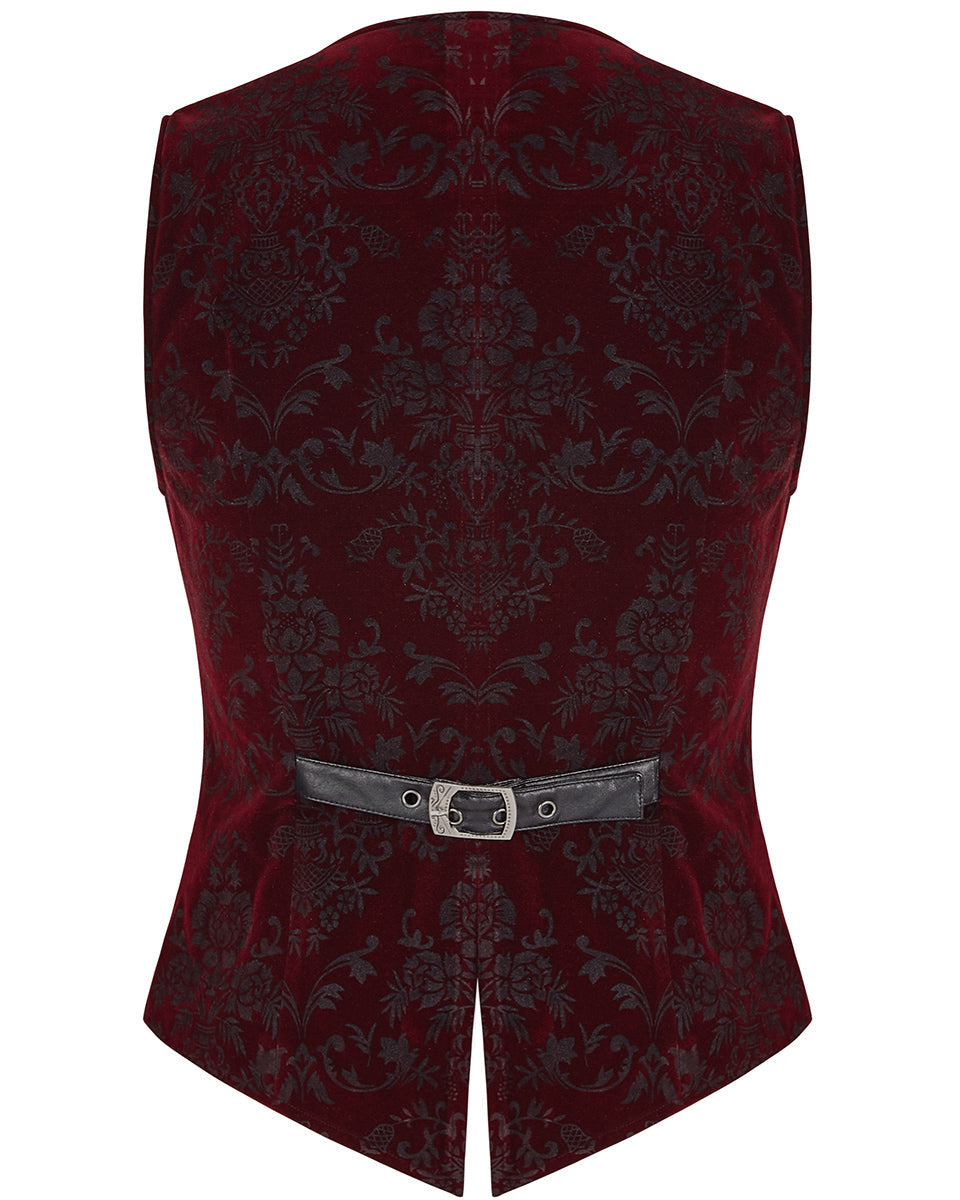 Red Alcazar Button Up Velvet Waistcoat