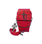 Mini Red Coffin Chain Bag With Metal Crucifix