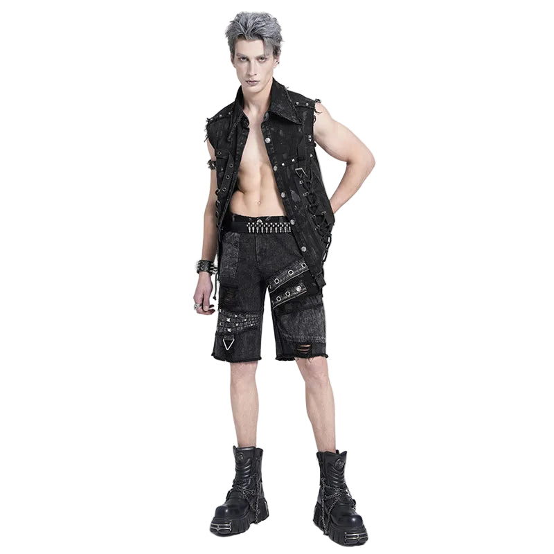 Eyelet Ripped Washed Denim Look Shorts