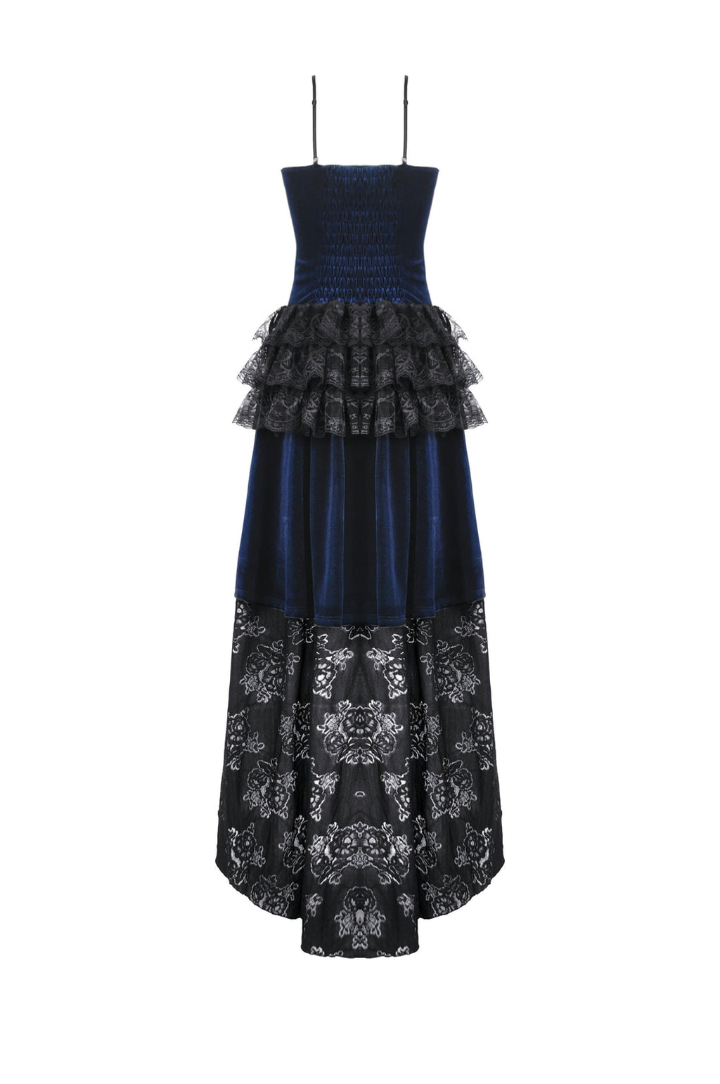 Royal Indigo Velvet Lace Hi-Lo Dress