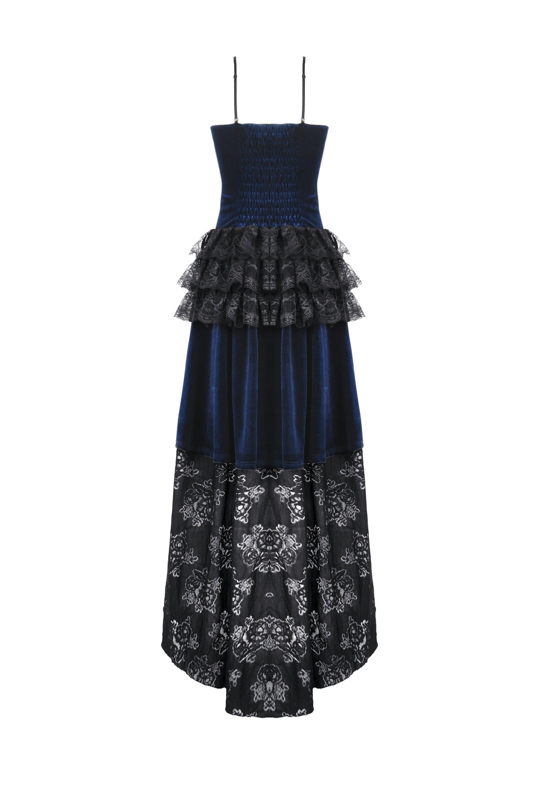 Royal Indigo Velvet Lace Hi-Lo Dress
