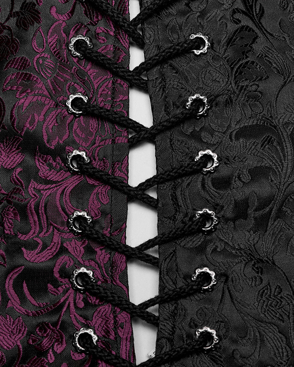 Red Lace Up Brocade Waistcoat