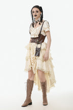 Steampunk Cream Ruffle Drape Skirt
