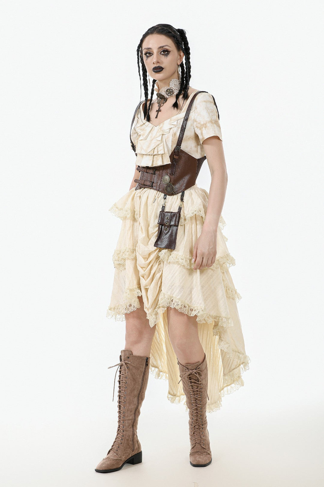 Steampunk Cream Ruffle Drape Skirt