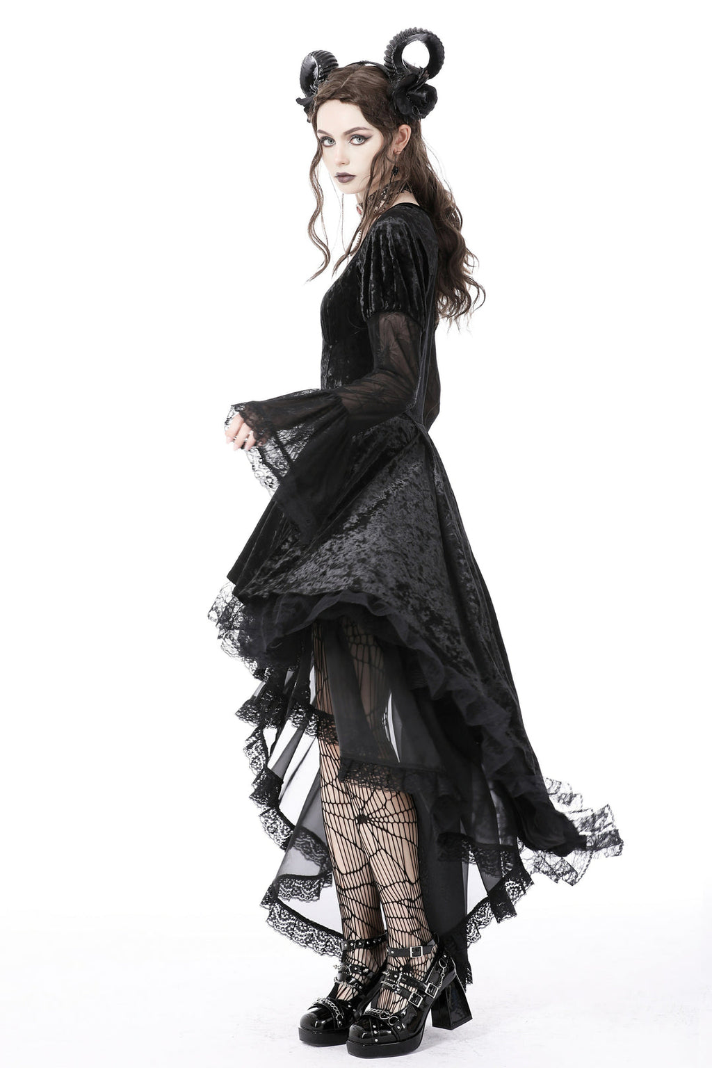 Spider Queen Hi-Lo Velvet Ruffle Dress