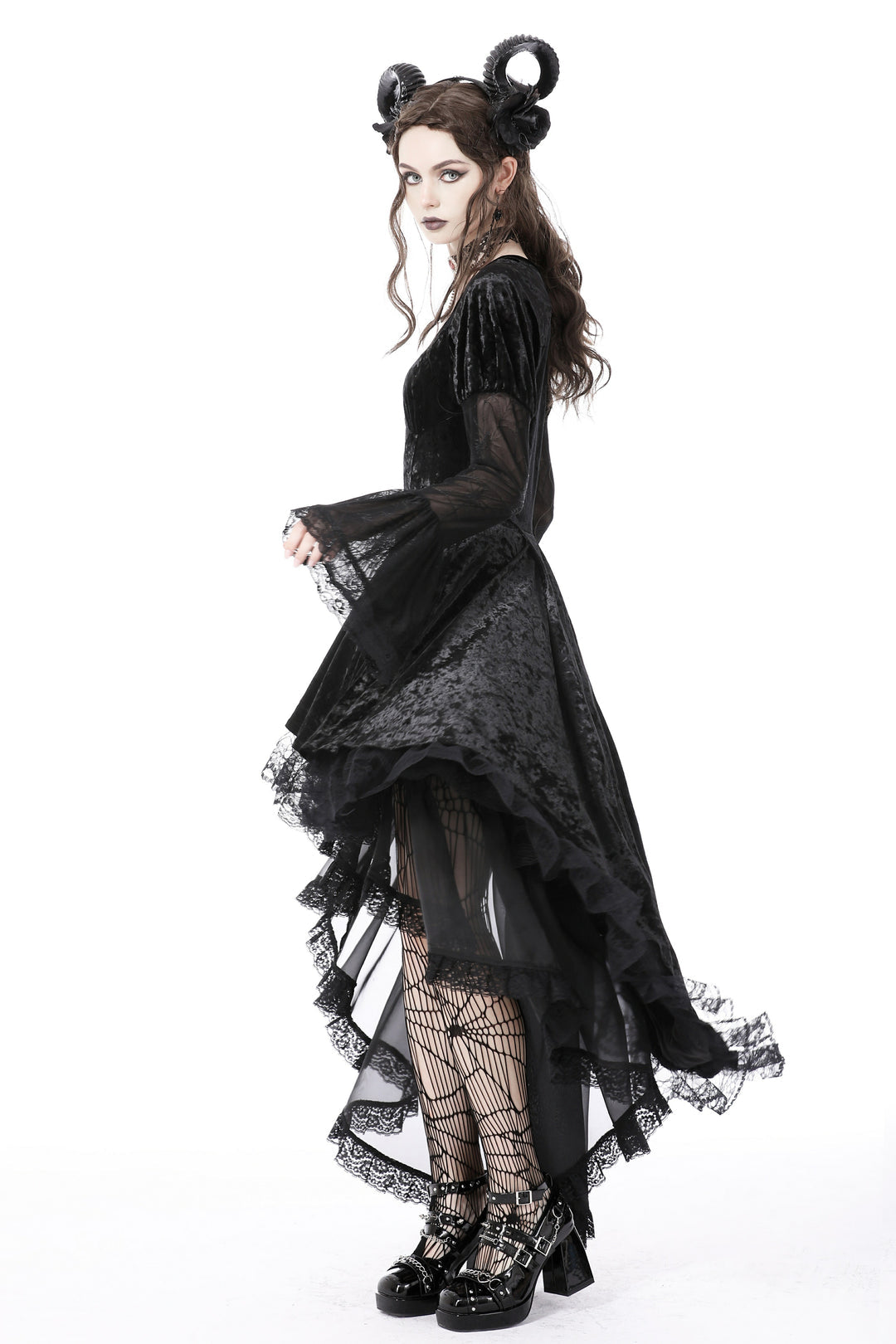 Spider Queen Hi-Lo Velvet Ruffle Dress