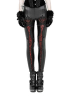 Black & Red Gothic Lace PU Leather Leggings