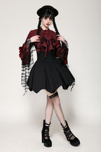 Red Ruffle Neck Trail Sleeve Blouse