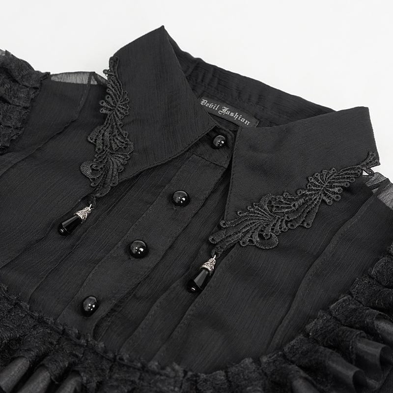 Gothic Crucifix Print Ruffle Blouse